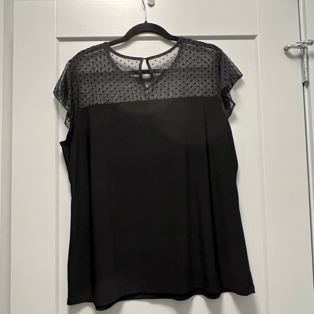 Anne Klein Black Sheer Polka Dot Blouse